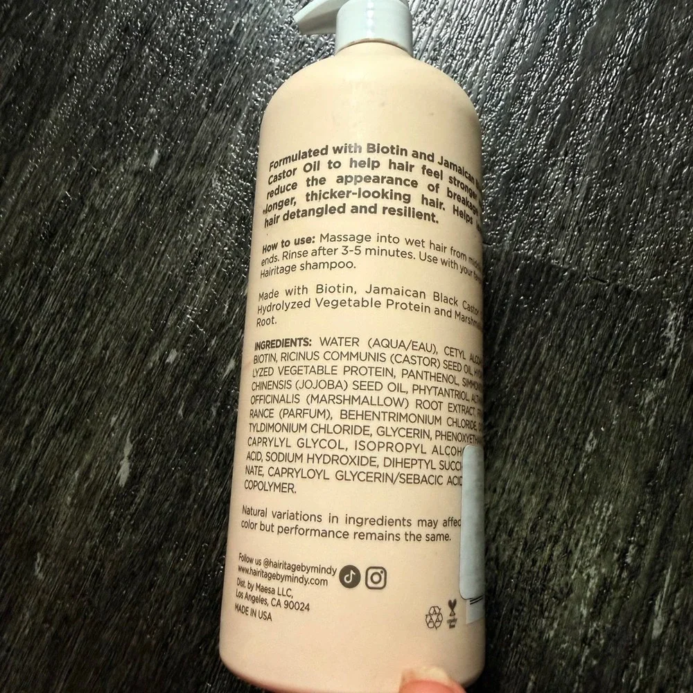 Hairitage Length Check Conditioner Unisex 21oz Peach Biotin Castor Oil Vegan